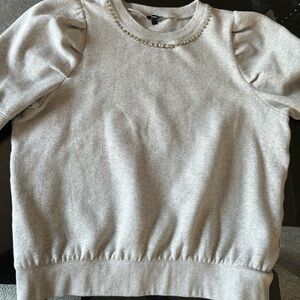 Short sleeve sweatshirt with bedazzled neckline